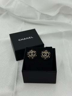 CHANEL Leather & Crystal CC Circle Stud Earrings