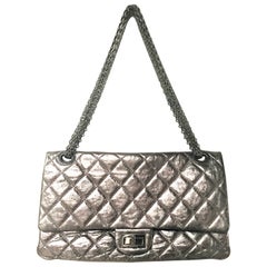 Chanel leather distressed silver Reissure 2, 55 maxi double flap bag 2000s