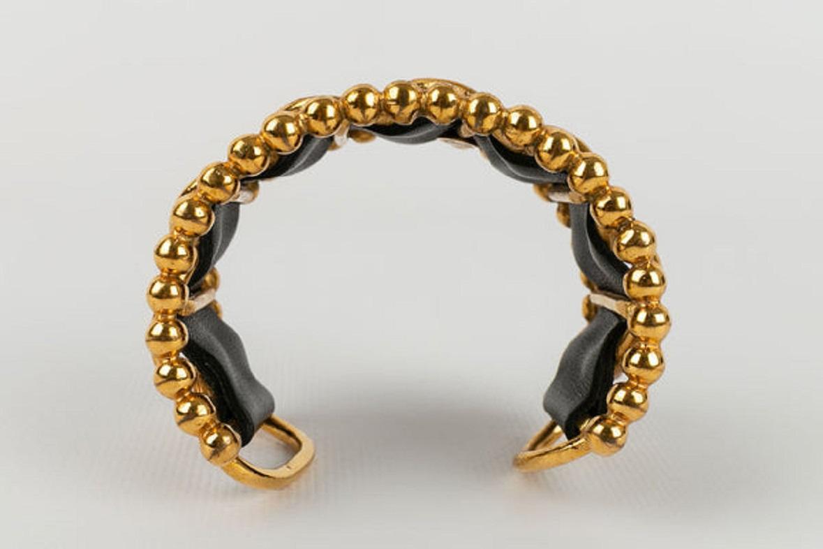 Chanel Leather & Gold Bracelet, 1990s For Sale 1