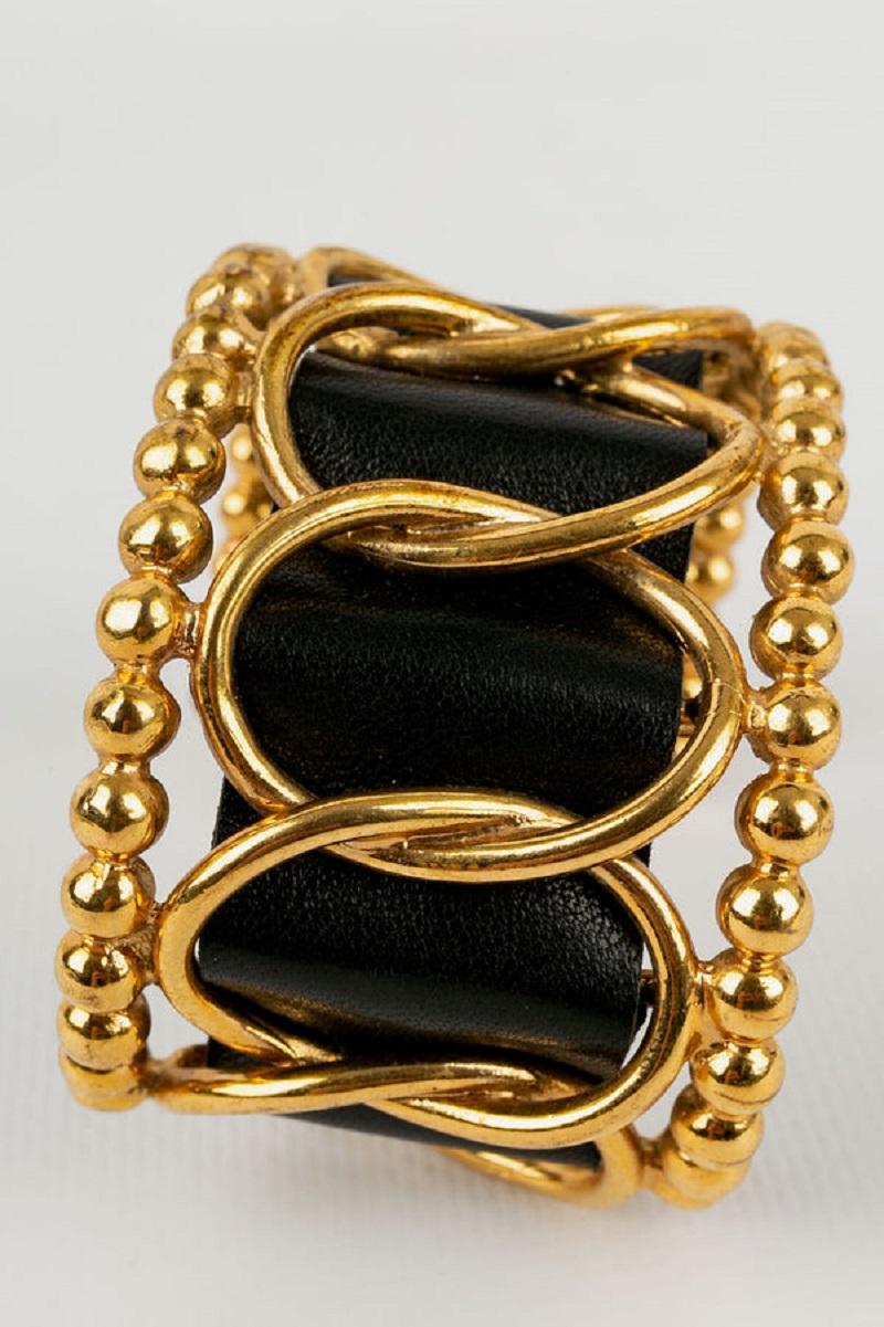 Chanel Leather & Gold Bracelet, 1990s For Sale 2