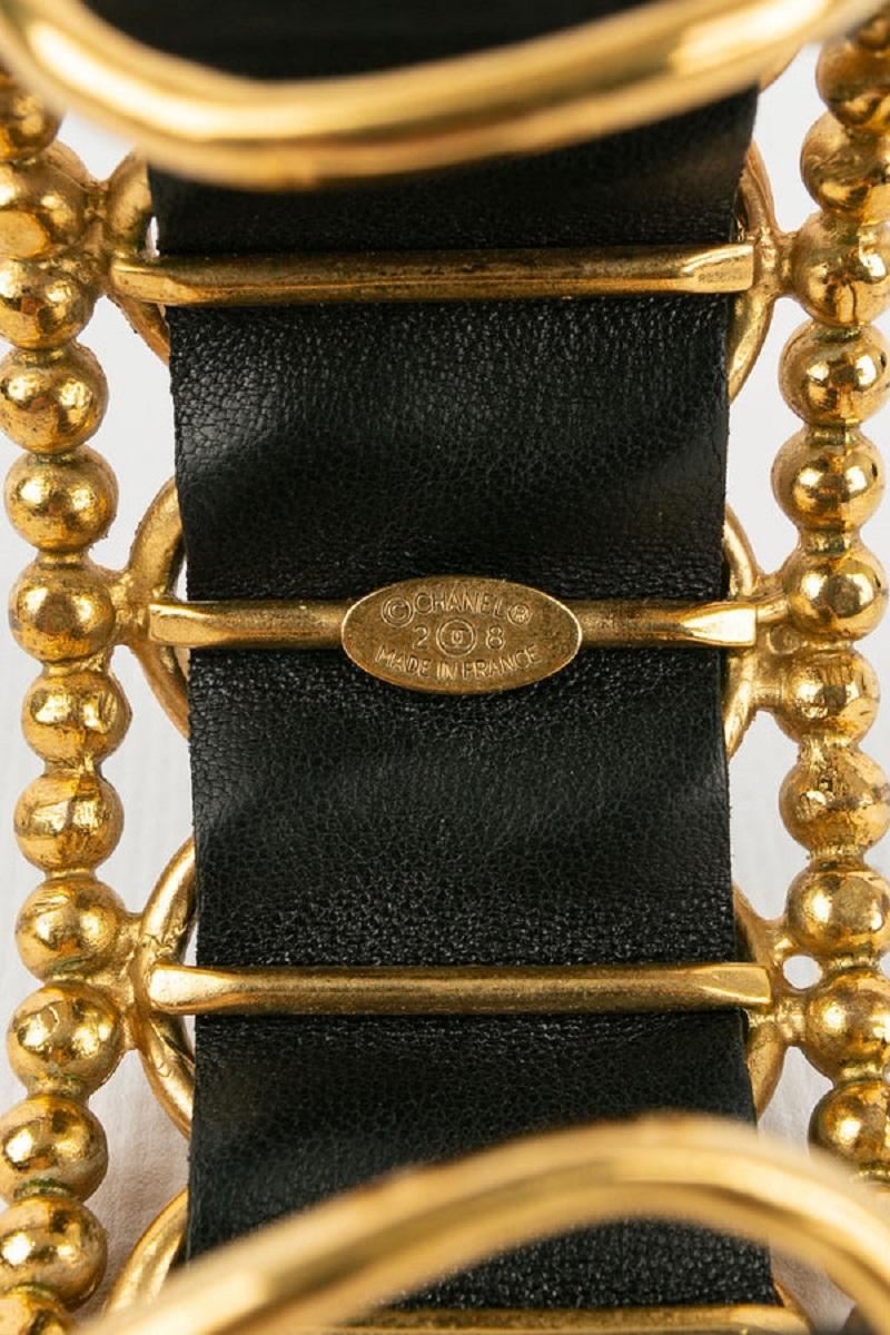 Chanel Leather & Gold Bracelet, 1990s For Sale 3