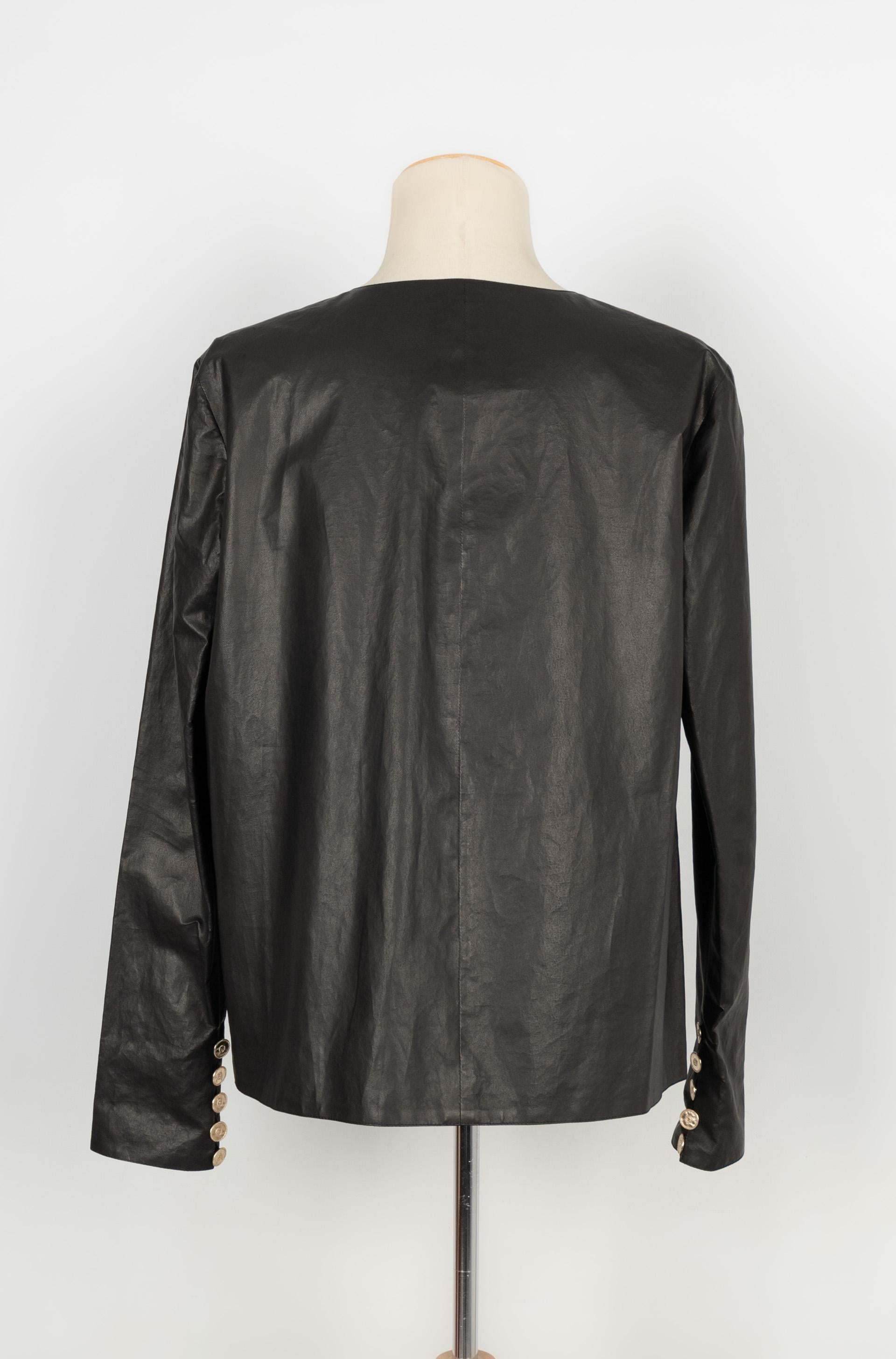 Black Chanel leather jacket For Sale