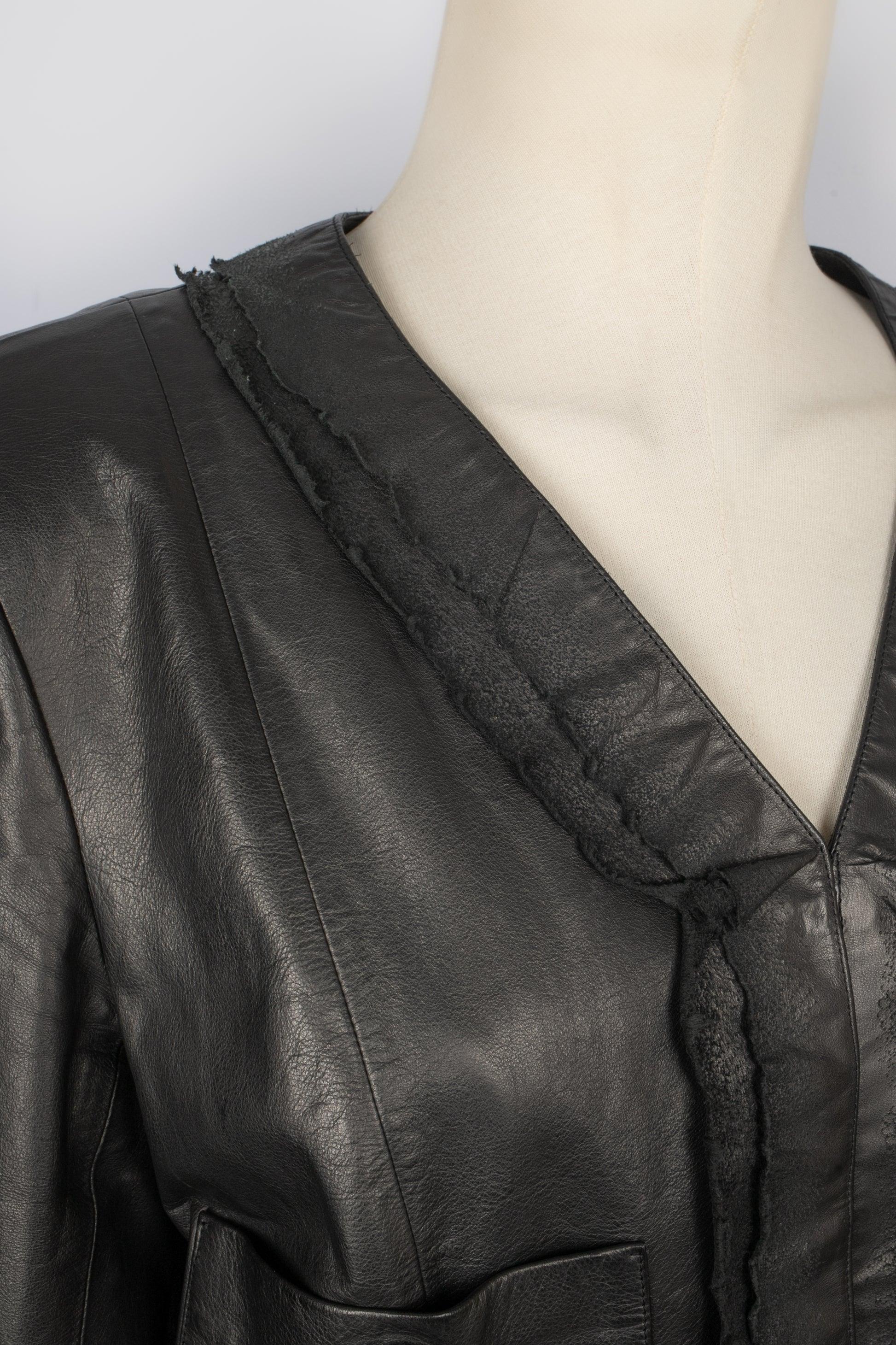 Chanel Leather Jacket in Black Calfskin and Silk Lining For Sale 2