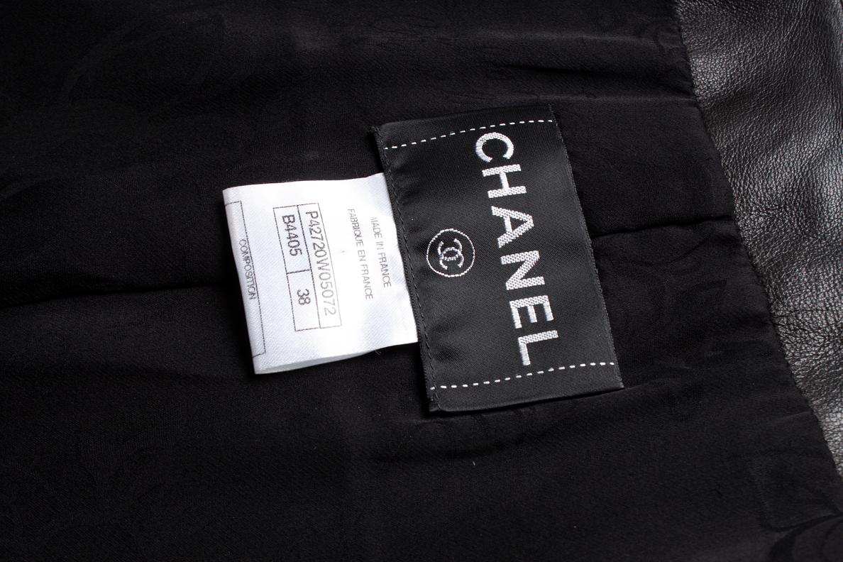 Chanel, leather jacket with silver collar For Sale 1
