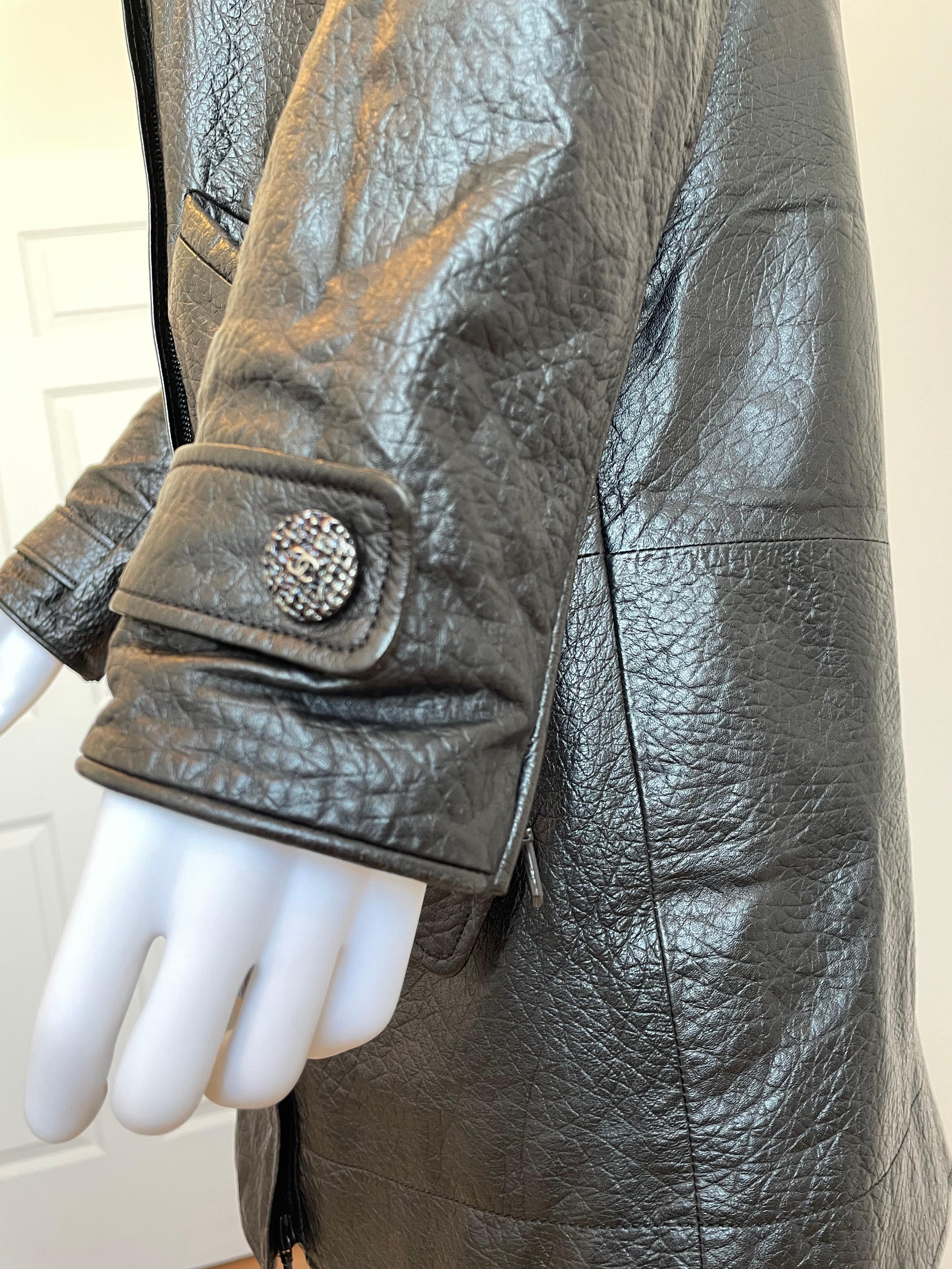 Black Chanel Leather Lambskin Coat For Sale