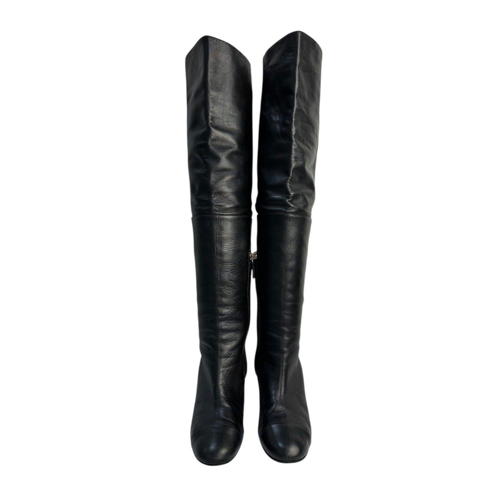 Noir Chanel - Bottines à talons en cuir - 38 ans en vente