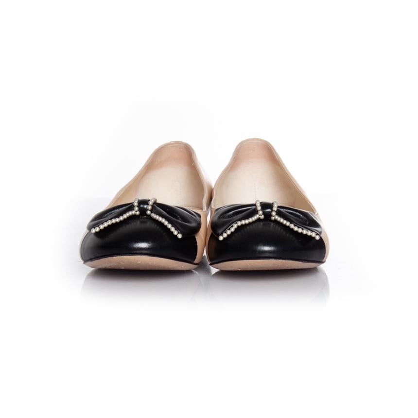 Chanel, Leather pearl bow cap toe flats For Sale 1