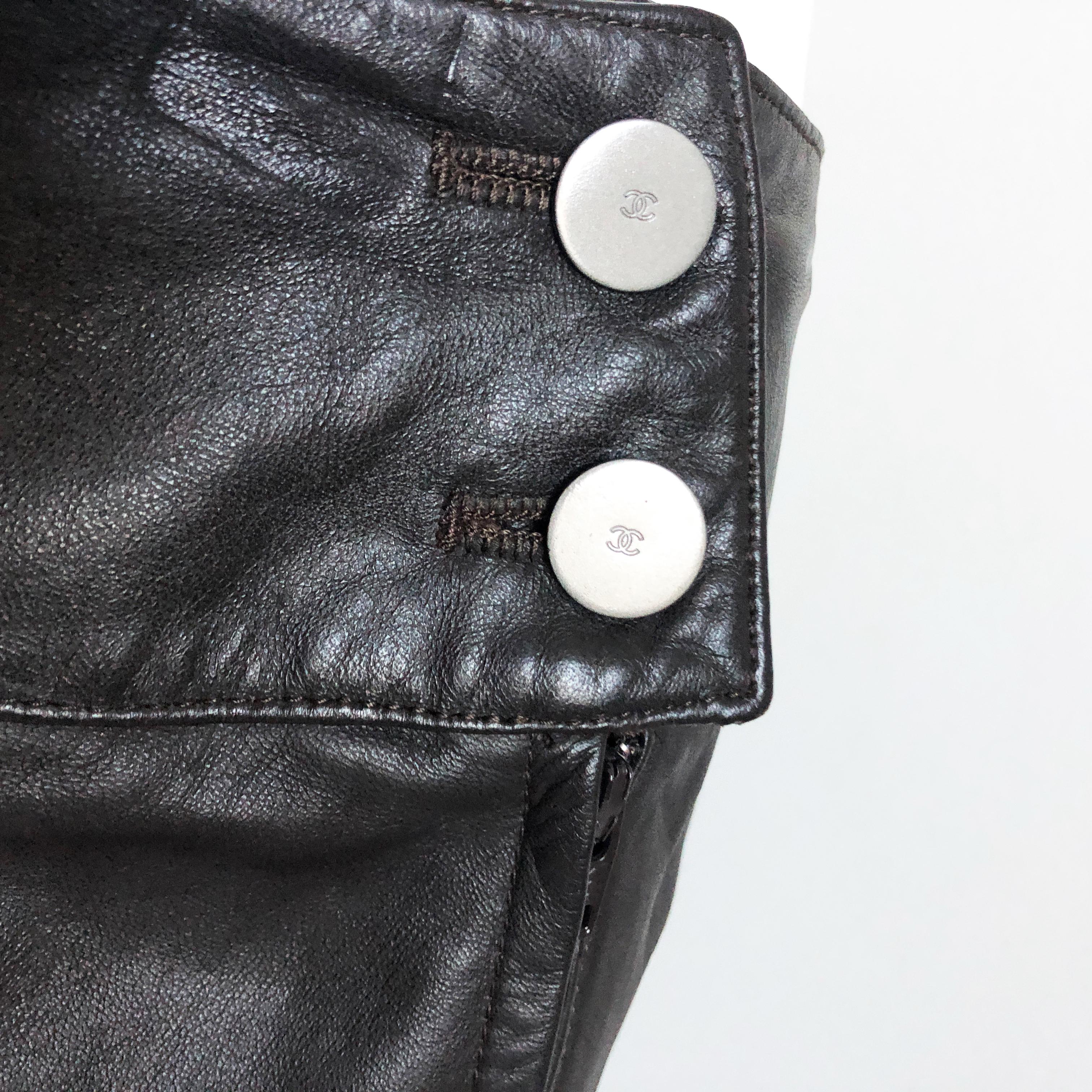 Chanel Leather Skirt Asymmetric Panel Lambskin Mocha Brown 99P Sz 36 For Sale 2