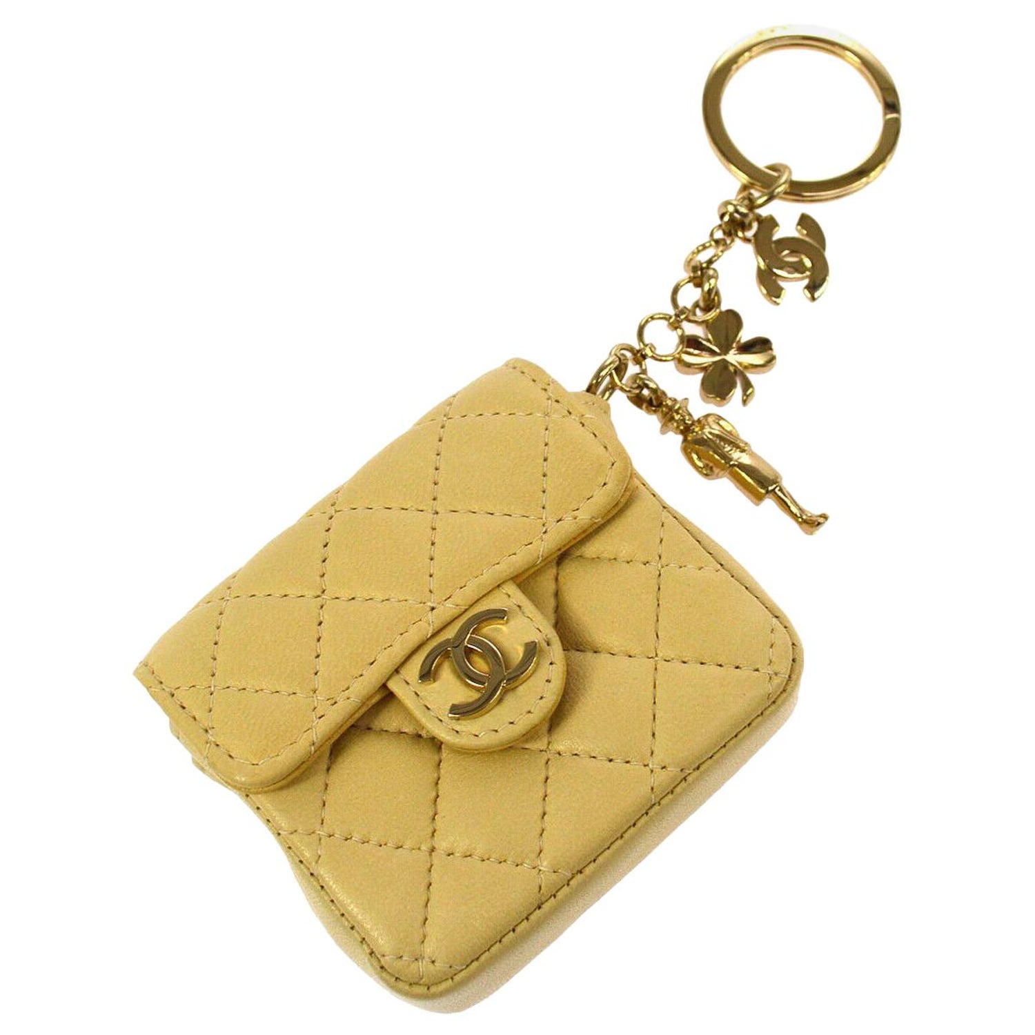 Chanel Beige Leather CC Mademoiselle Mini Flap Charm Key Ring |  monsoonempress.com