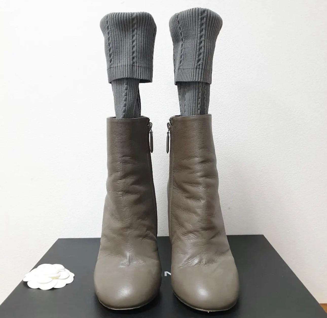Chanel Leather Texlile Socks Heeled Boots In Good Condition For Sale In Krakow, PL