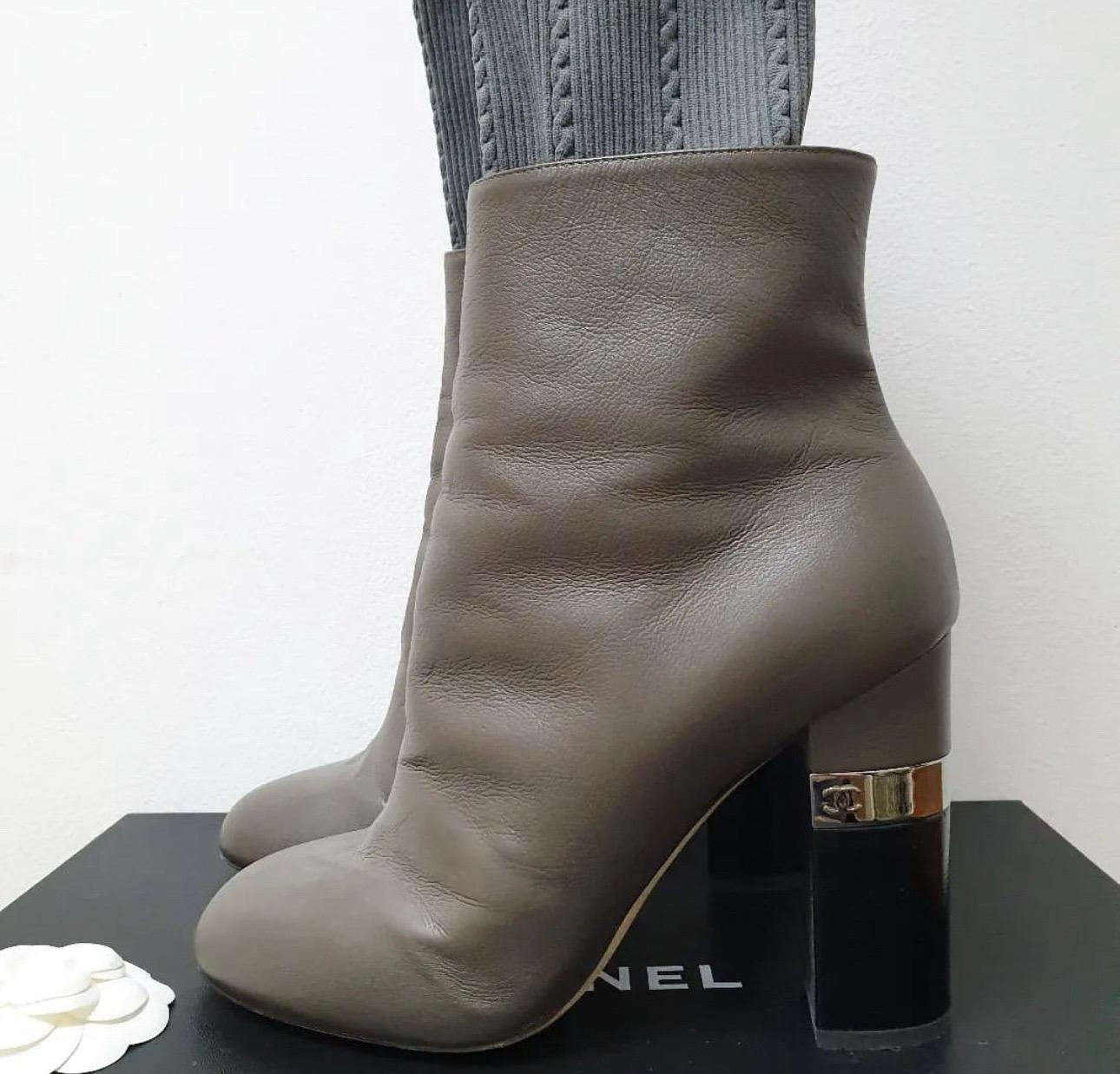 Chanel Leather Texlile Socks Heeled Boots For Sale 1
