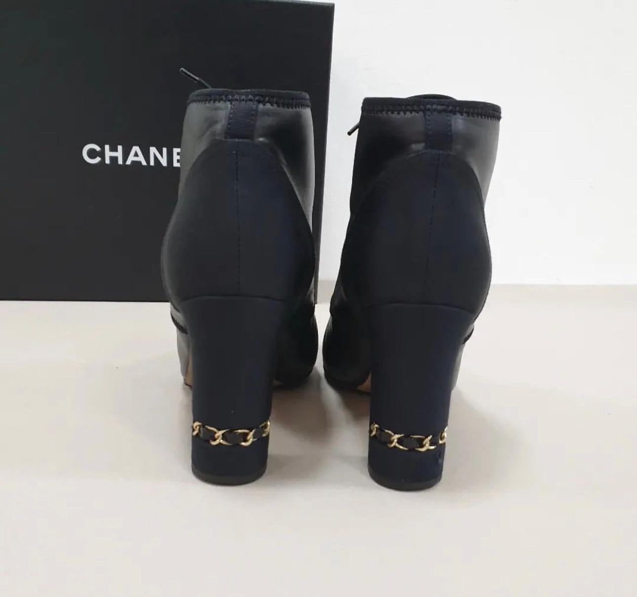 Women's Chanel Leather Textile CC logo Heeled Booties For Sale