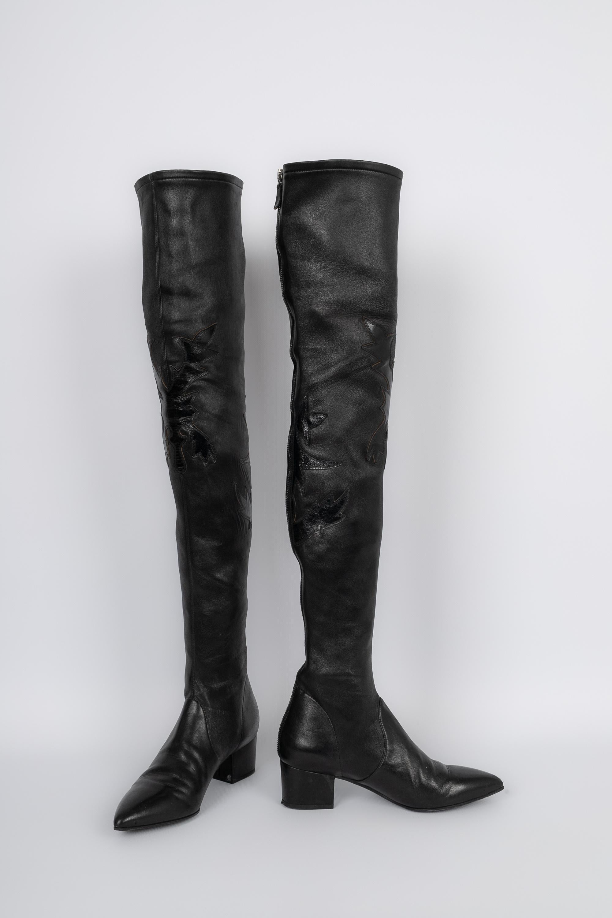 Women's Chanel leather thigh high boots For Sale