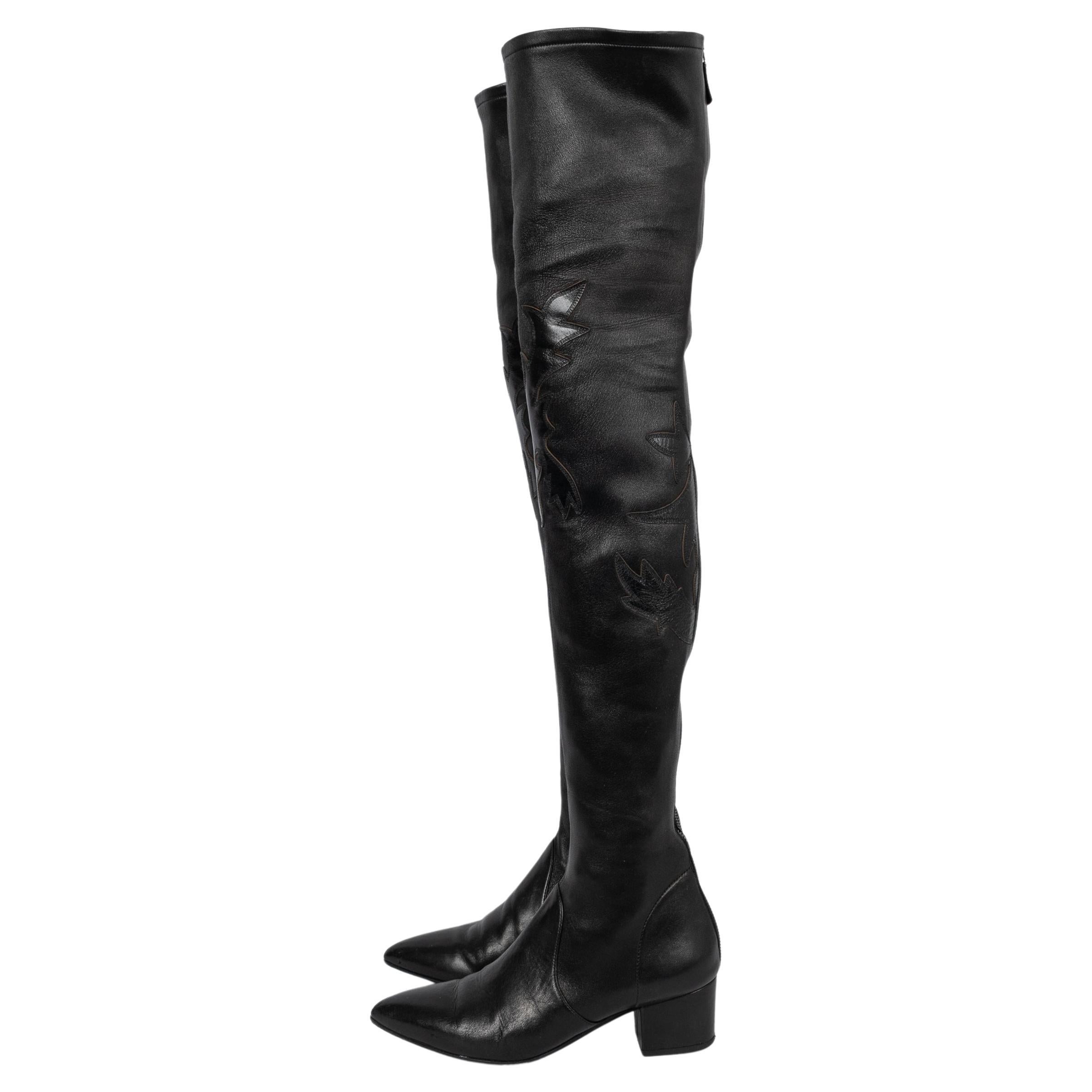 Chanel leather thigh high boots For Sale