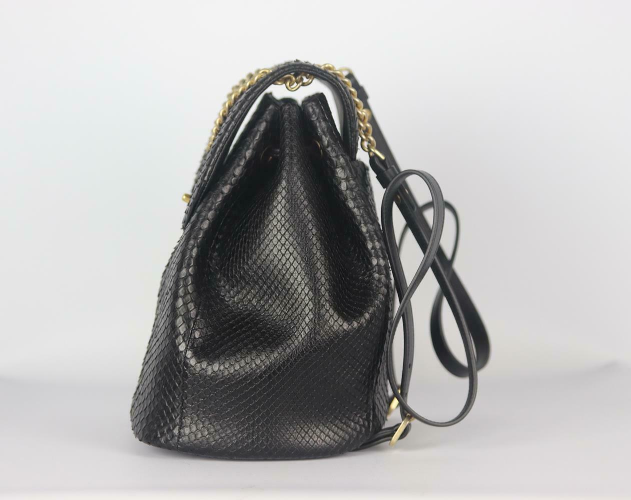 Black Chanel Leather Trimmed Python Backpack