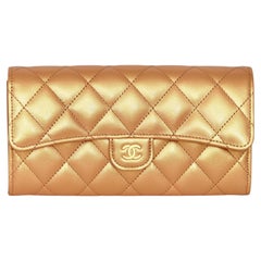 CHANEL Leather Wallet Long Flap Metallic Gold Quilted Case Gold CC HW 23C 2023