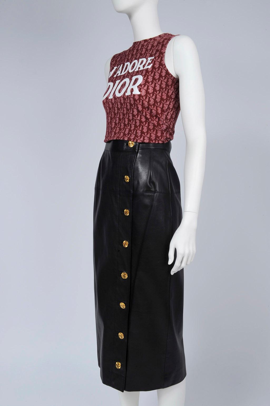 Chanel Leather Wrap Midi Skirt 3