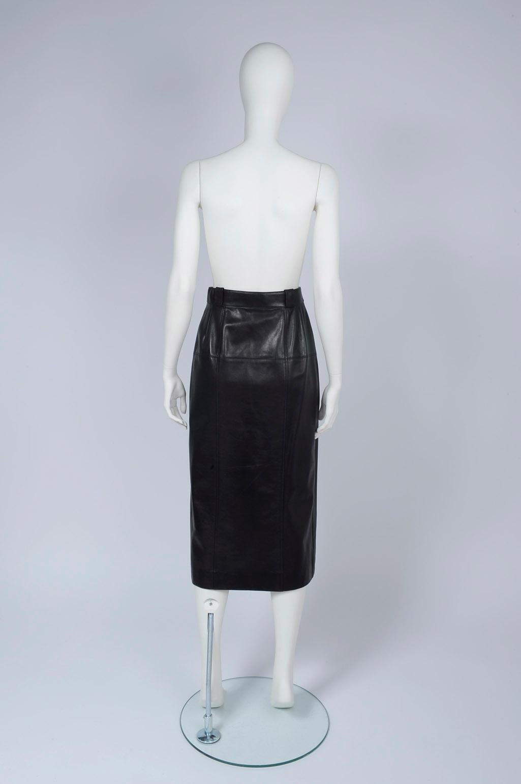Chanel Leather Wrap Midi Skirt 4
