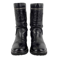CHANEL Leather Zip CC Logo Detail Biker Boots EU 38 / US 8
