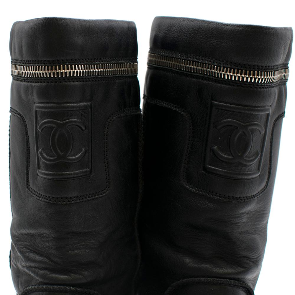 Black Chanel Leather Zip Detail Biker Boots	SIZE 39