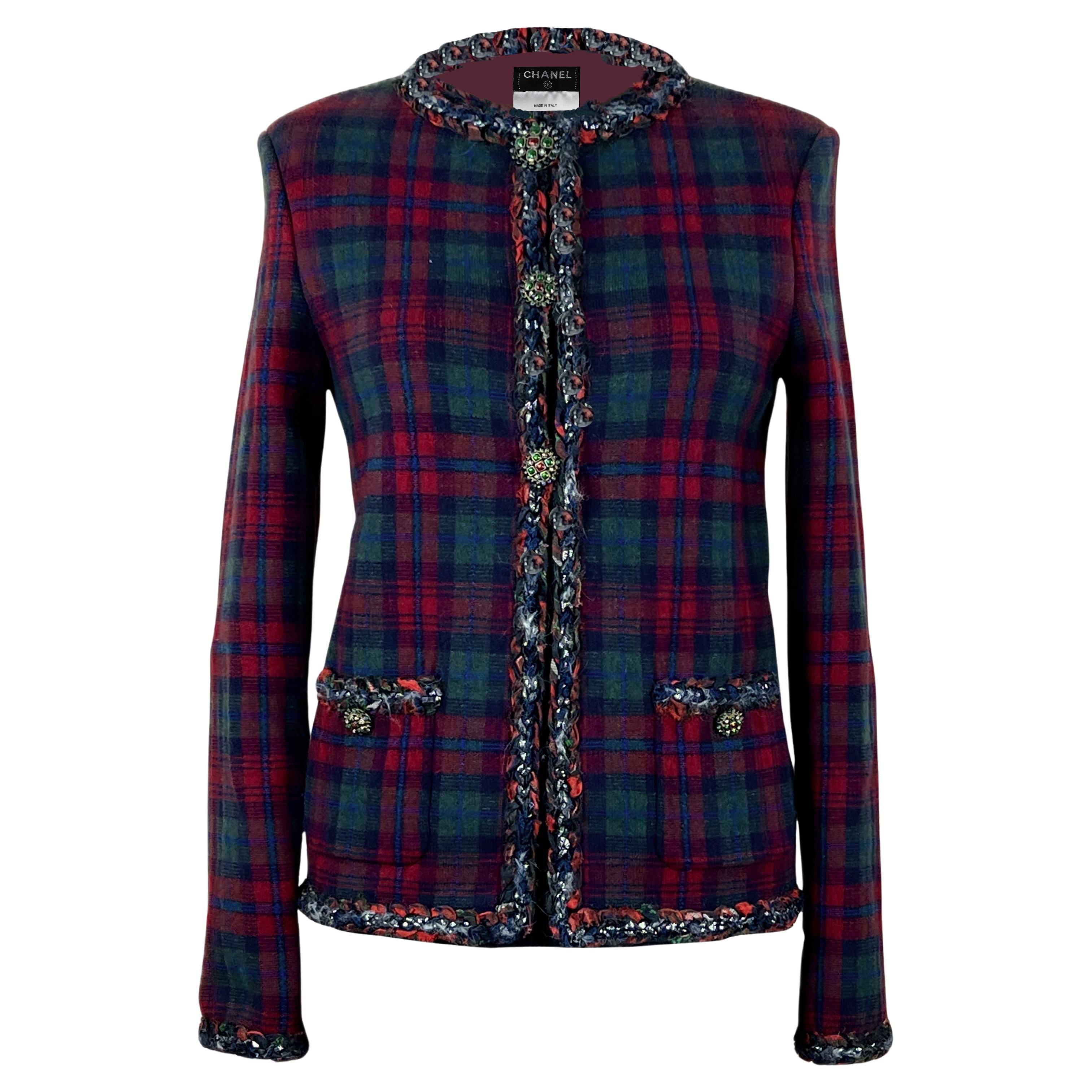 Chanel Legend Paris / Edinburgh Red Tartan Jacket 34 FR