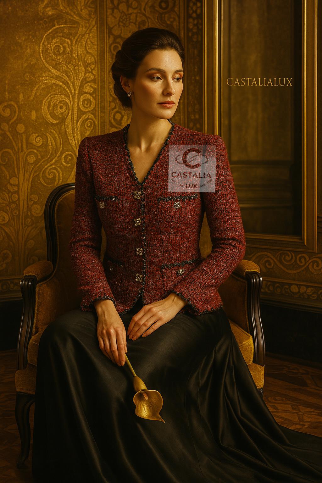 CHANEL Icono de tweed burdeos - con botones joya a nivel artístico 
u2028Prêt-à-porter Otoño / Invierno 2011 

~ Una de las chaquetas más codiciadas del legado de Chanel: un símbolo imperecedero de la maestría de la casa

/Certificación CastaliaLux