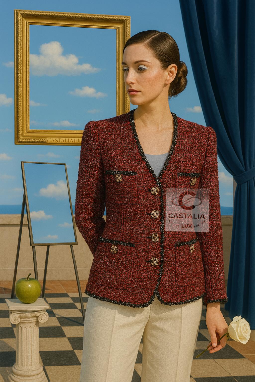 CHANEL Legendaria chaqueta de tweed burdeos 40 FR en Nuevo estado para la venta en Dubai, AE