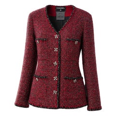 CHANEL Legendary CC Gripoix Buttons Burgundy Tweed Jacket 42 FR