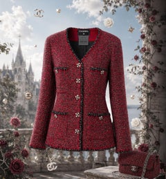 CHANEL Legendary CC Gripoix Buttons Burgundy Tweed Jacket 42 FR