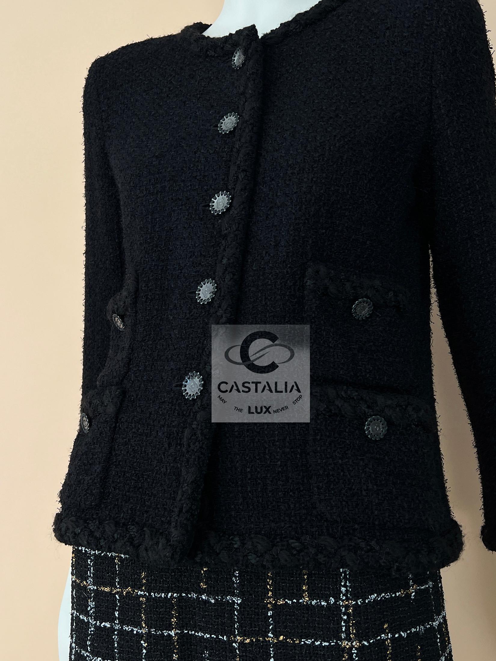 CHANEL Legendary ICON of Icons Black Tweed Jacket 36 FR en venta 12