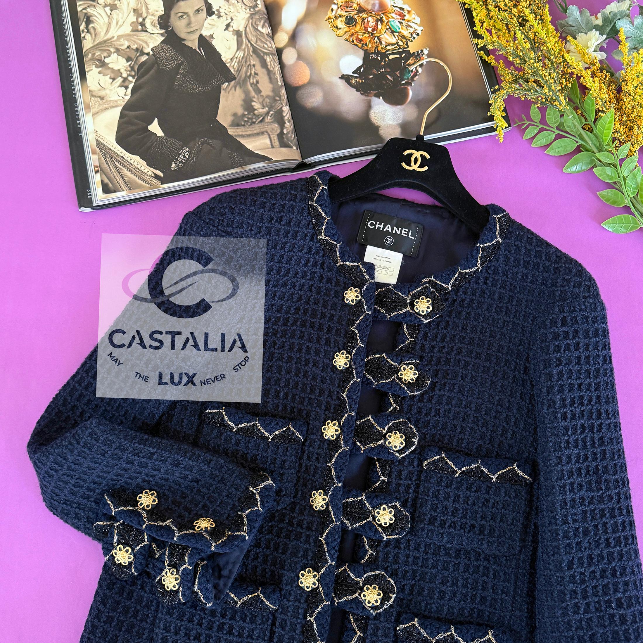 Chanel Leggendaria Parigi / Salisburgo - Giacca in tweed navy 34 FR in vendita 1