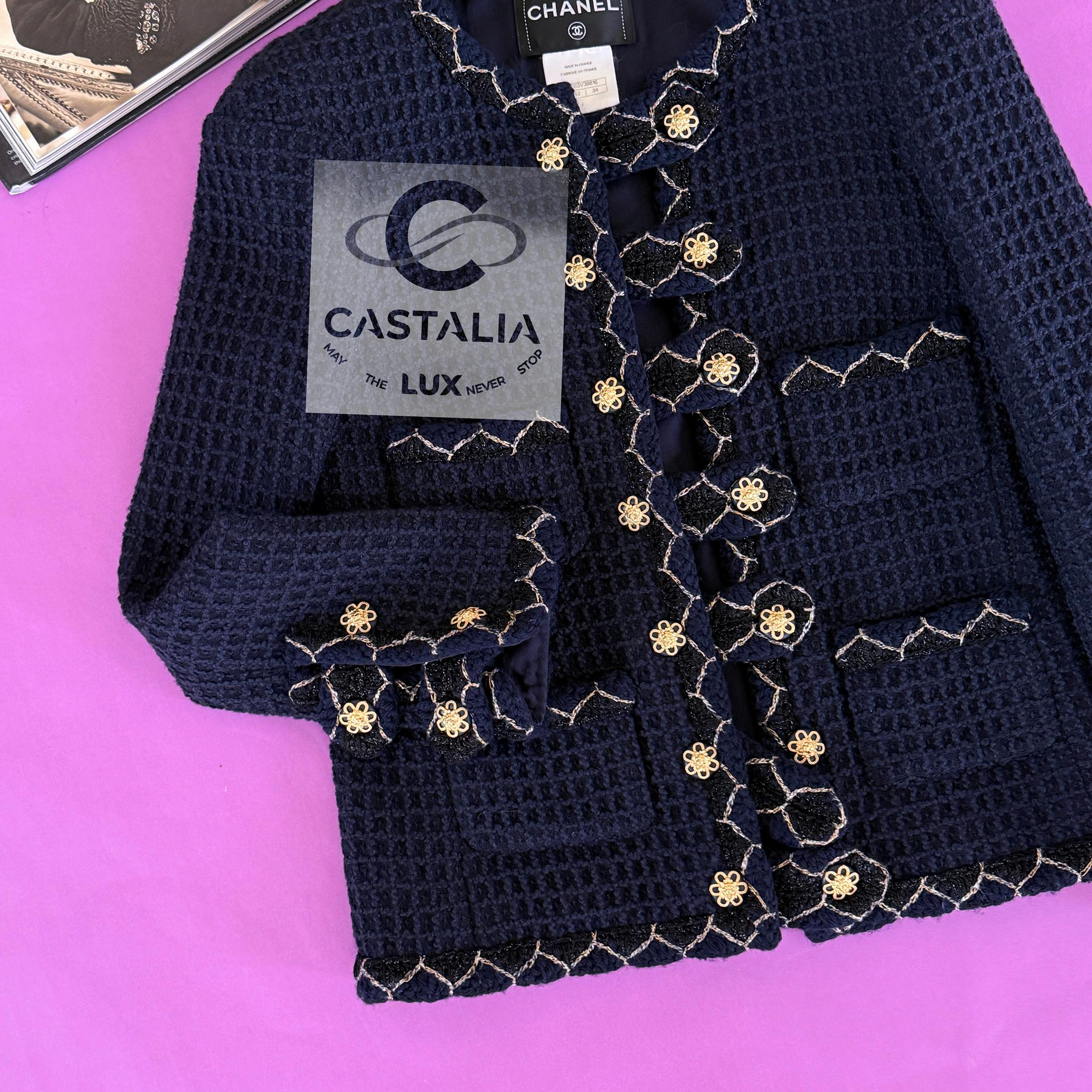 Chanel Leggendaria Parigi / Salisburgo - Giacca in tweed navy 34 FR in vendita 2
