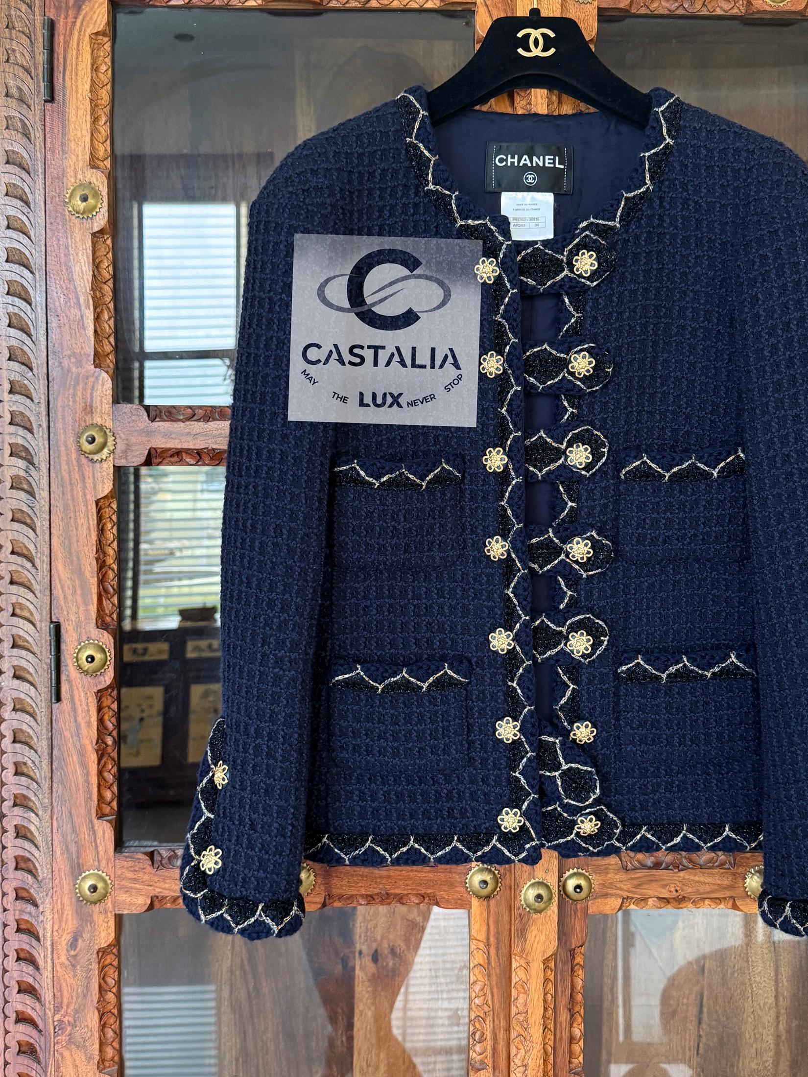 Chanel Leggendaria Parigi / Salisburgo - Giacca in tweed navy 34 FR in vendita 3