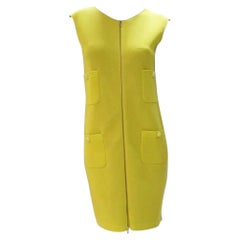Chanel Lemon Green Knit Zip Detail Sheath Dress