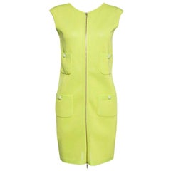 Chanel Lemon Green Knit Zip Detail Sheath Dress S