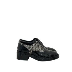 Chanel Leopard Print Patent Leather Heeled Derby EU 38