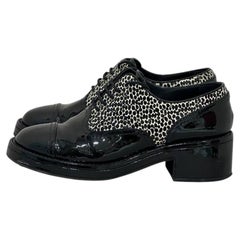 Chanel Leopard Print Patent Leather Heeled Derby EU 38
