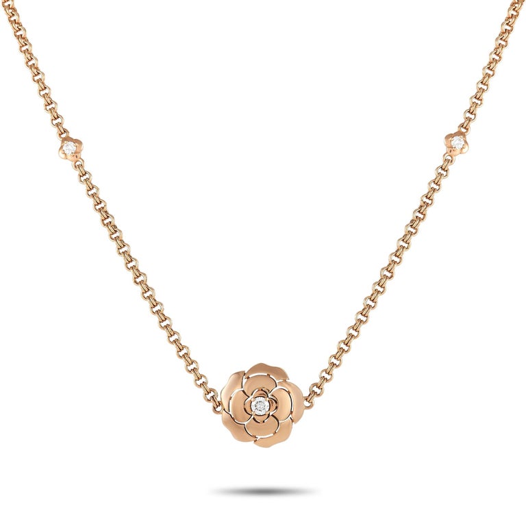 Chanel Les Infinis De Camélia 18K Rose Gold Diamond Necklace at 1stDibs
