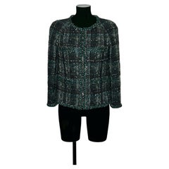 Chanel Lesage Black and Green Tweed Jacket with Sequins
