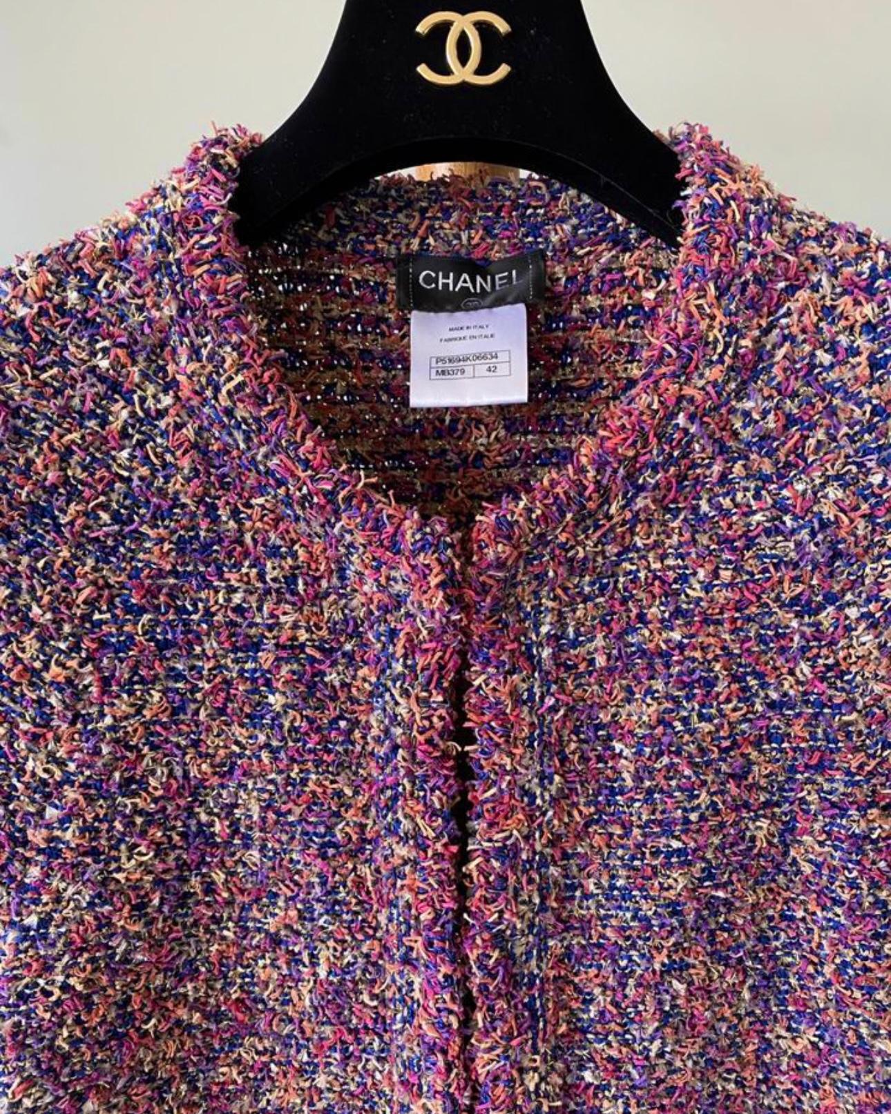 Chanel Lesage Woven Tweed Coat with CC Buttons 42 FR In Excellent Condition In Dubai, AE