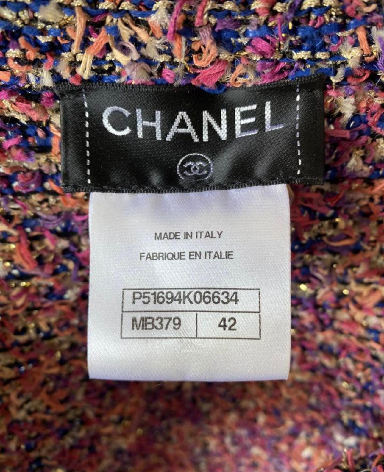 Chanel Lesage Woven Tweed Coat with CC Buttons 42 FR 2