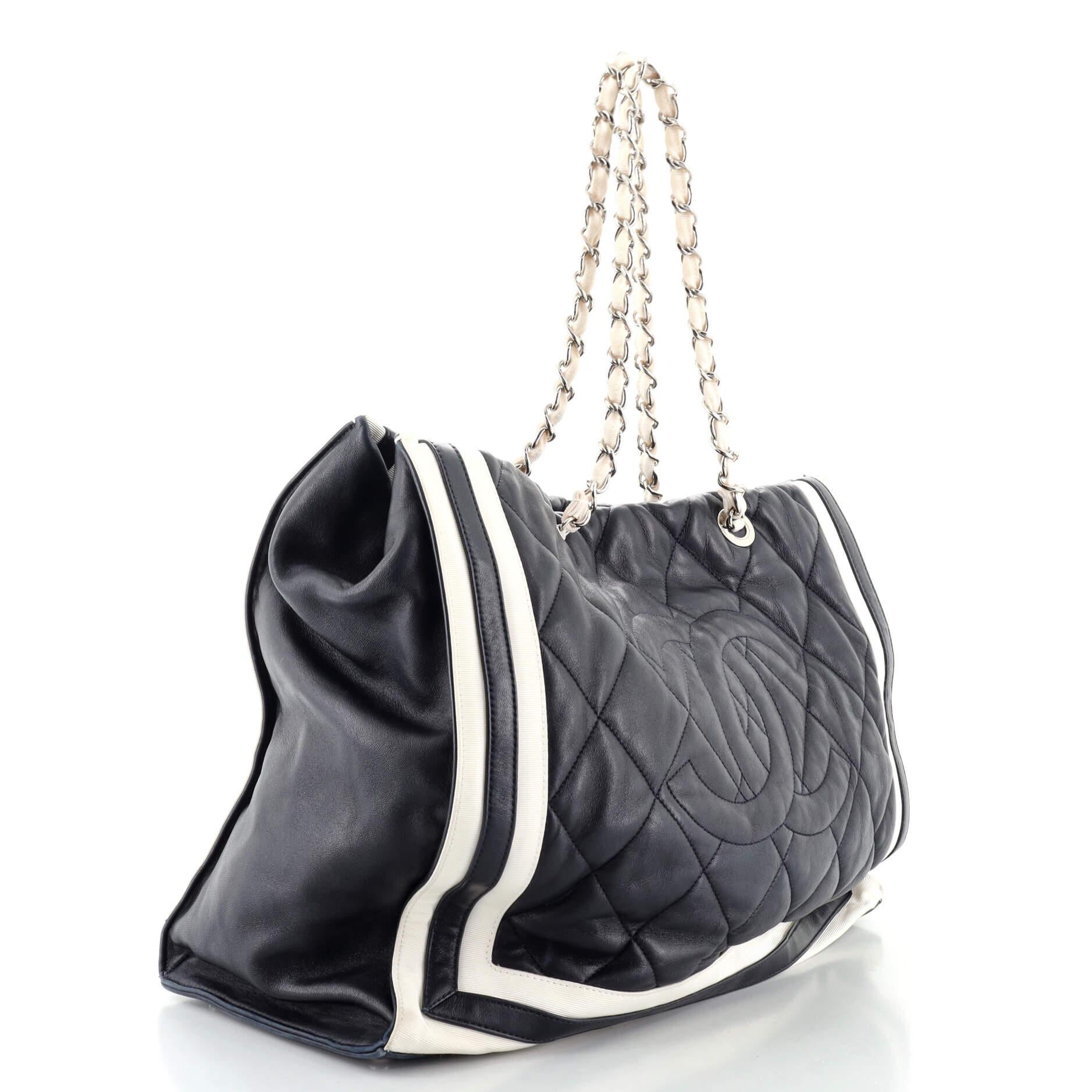 Black Chanel Lido Tote Quilted Lambskin with Grosgrain XL