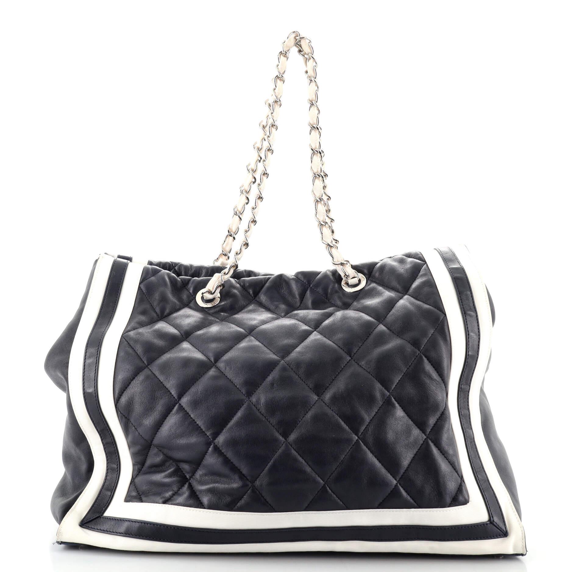 Chanel Lido Tote Quilted Lambskin with Grosgrain XL In Good Condition In NY, NY