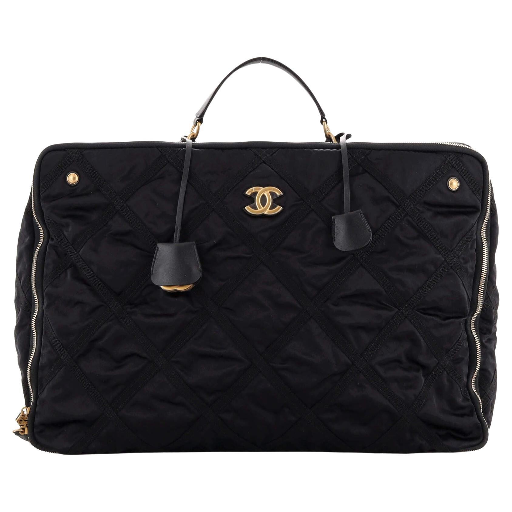 Chanel Lifestyle Travel Handbag Quilted Nylon with Grosgrain Large For Sale