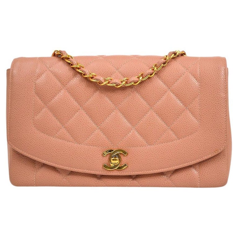 CHANEL Light Baby Pink Diana Caviar 24K Gold Evening Medium Shoulder Flap  Bag