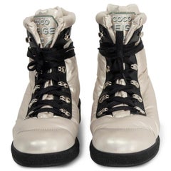 CHANEL light beige 2018 18B COCO NEIGE LACE UP Ankle Boots Shoes 38.5