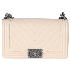 Chanel White Chevron Quilted Caviar Medium Boy Bag Gold Hardware, 2022  Available For Immediate Sale At Sotheby's