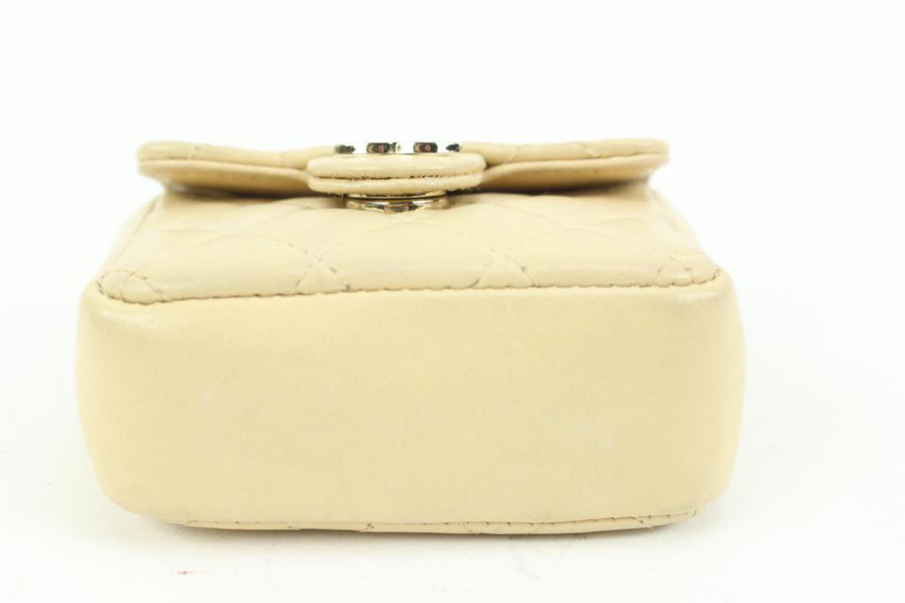 Chanel Light Beige Cream Quilted Leather Micro Flap Charm Bag Mini 48cz47 For Sale 2