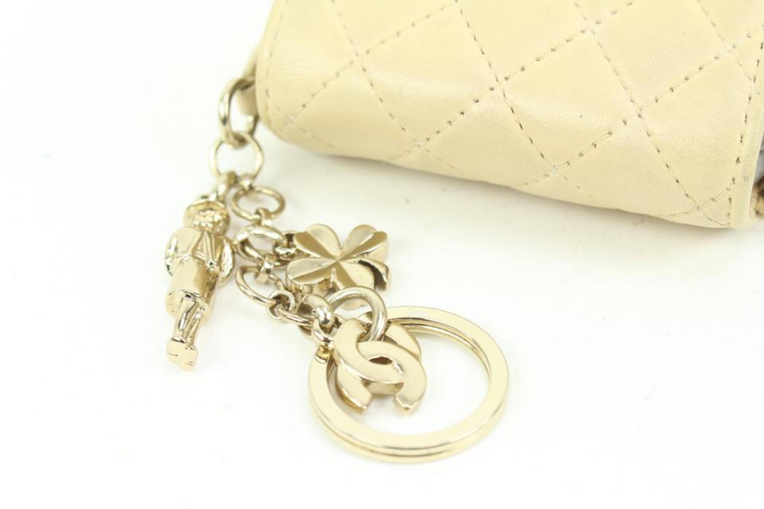 White Chanel Light Beige Cream Quilted Leather Micro Flap Charm Bag Mini 48cz47 For Sale