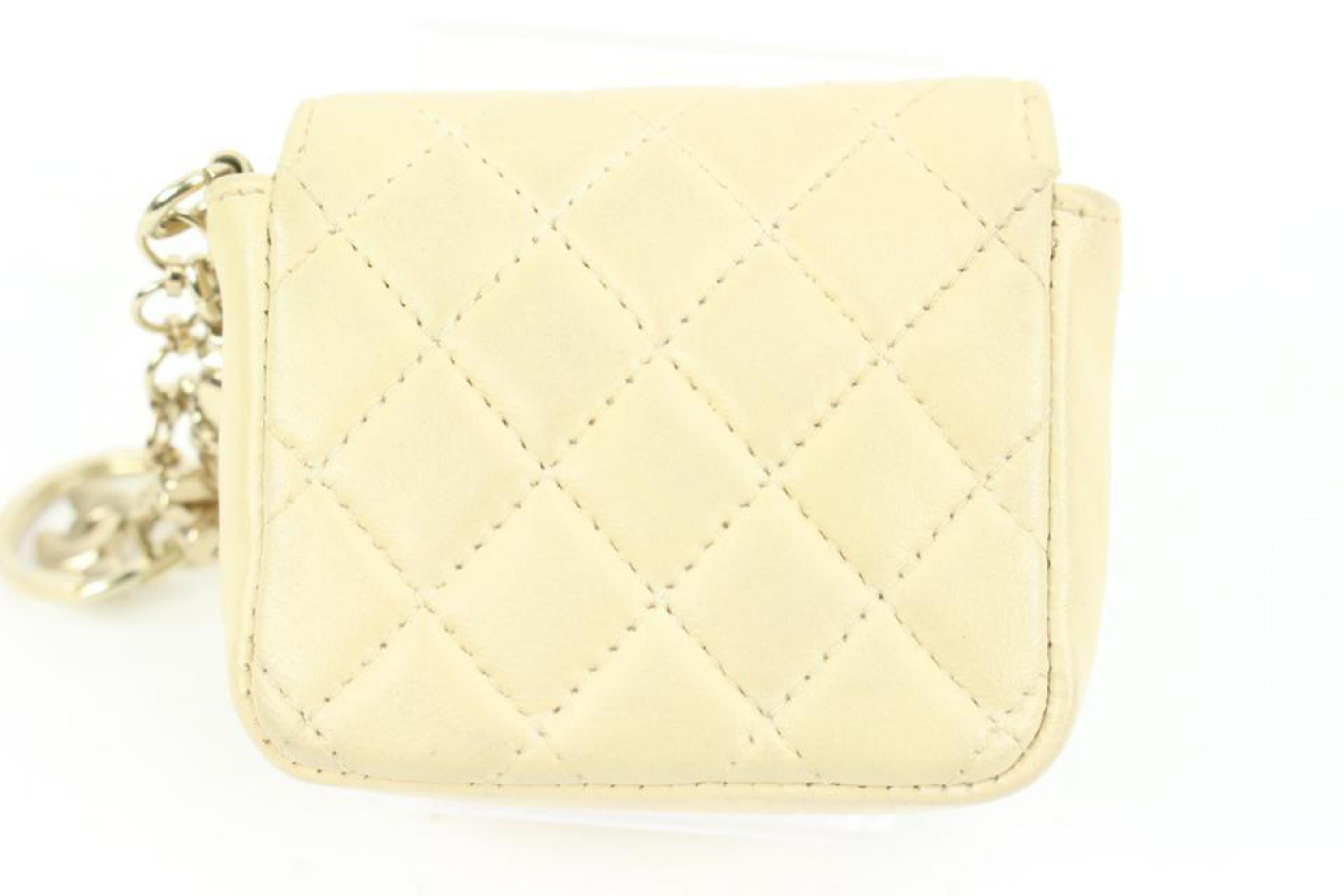 Chanel Light Beige Cream Quilted Leather Micro Flap Charm Bag Mini 48cz47 In Good Condition For Sale In Dix hills, NY